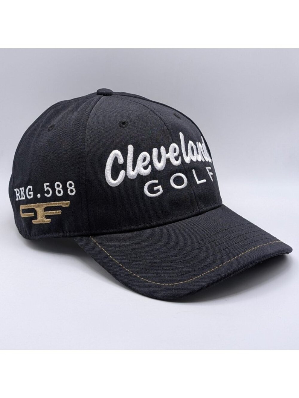 Cleveland Golf Reg 588 Black Gold White Adjustable Strap Back Tour Cap Hat